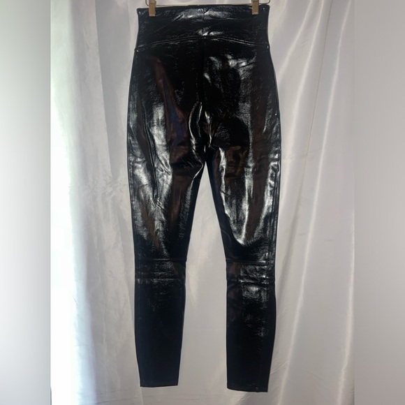 Spanx Size L Tall Latex Black Shiny Leggings Pull On Inseam 30” #J2 - Picture 5 of 7